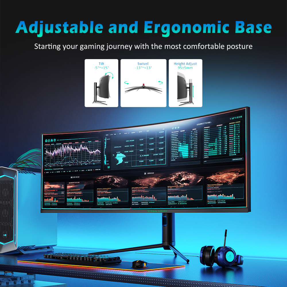 Refurbished TITAN ARMY C49SHC 49-inch Gaming Monitor, 3840*1080 CSOT HVA Panel, 32:9 Oversized Curved Screen, 144Hz High Refresh Rate, Adaptive-Sync, 1*HDMI 2.0 1*DP 1.4 1*Full-Feature USB-C 1*USB-B 2*USB-A, 65W Reverse Charging