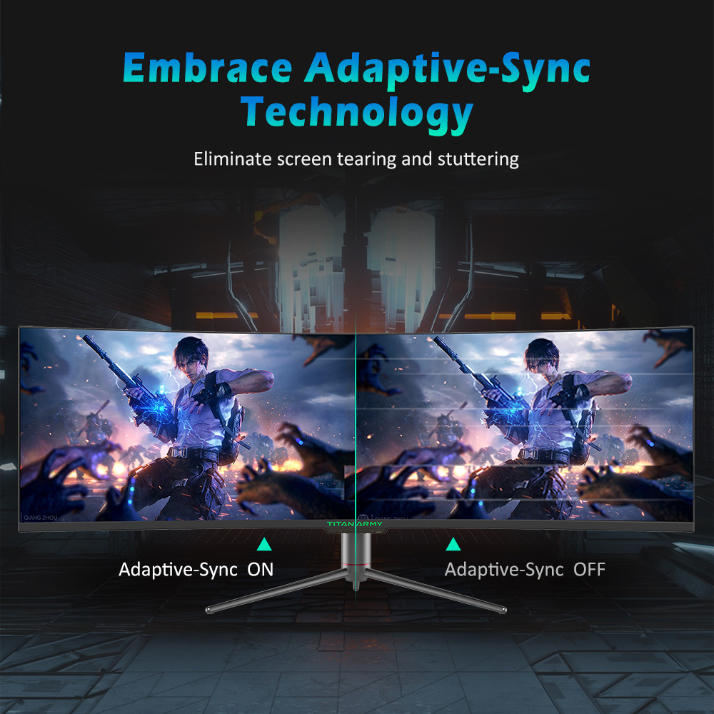 Refurbished TITAN ARMY C49SHC 49-inch Gaming Monitor, 3840*1080 CSOT HVA Panel, 32:9 Oversized Curved Screen, 144Hz High Refresh Rate, Adaptive-Sync, 1*HDMI 2.0 1*DP 1.4 1*Full-Feature USB-C 1*USB-B 2*USB-A, 65W Reverse Charging