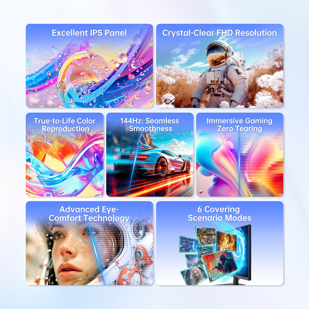 Refurbished TITAN ARMY P2418C Office Monitor, 23.8 inch 1920*1080 16:9 CSOT IPS Screen, 144Hz Refresh Rate, 1500:1 Contrast Ratio, 178° Viewing Angle, HDR400, 6 Scenario Modes, Low Blue Light & Flicker-free, Supports VESA Mount