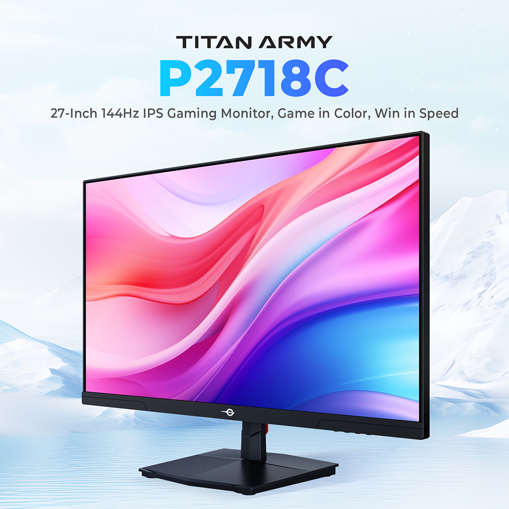 Refurbished TITAN ARMY P2718C Gaming Monitor, 27 inch 16:9 1920*1080 IPS Screen, 144Hz Refresh Rate, HDR10, Adaptive Sync, Low Blue Light & Flicker-free, 99% sRGB, Adjustable Stand, Supports VESA Mount, 1*HDMI 1.4, 1*DP 1.2
