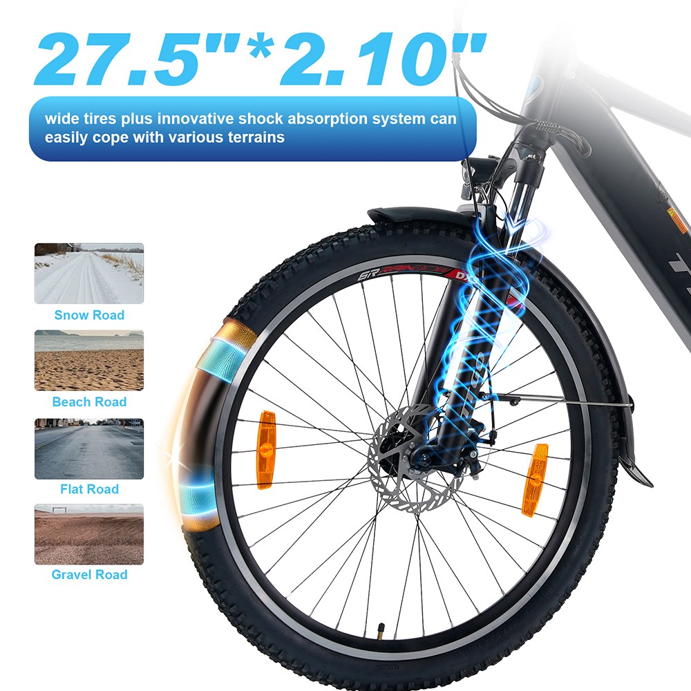TTGO M310 Electric Bike, 500W Motor, 48V 15Ah Battery, 27.5 inch Tires, 25km/h Max Speed, 100km Max Range, Mechanical Disc Brake, Shimano 7-speed, LCD Display - Green