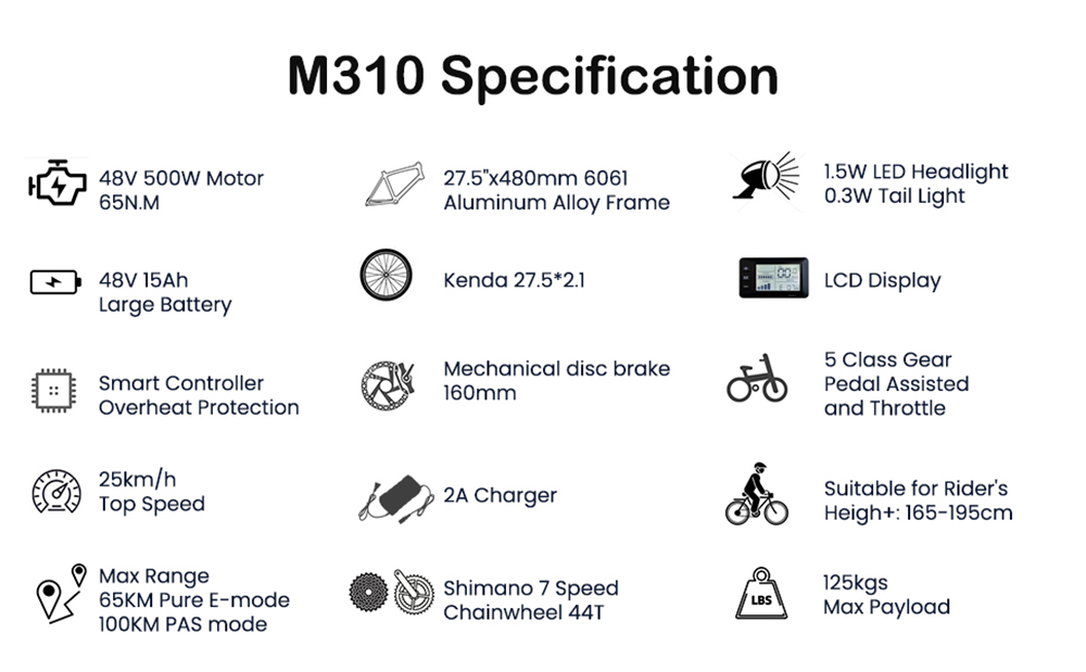 TTGO M310 Electric Bike, 500W Motor, 48V 15Ah Battery, 27.5 inch Tires, 25km/h Max Speed, 100km Max Range, Mechanical Disc Brake, Shimano 7-speed, LCD Display - Green