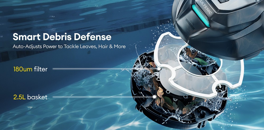 Robot nettoyeur de piscine Ultenic Pooleco 10s, autonomie de 90 min, télécommande/application, 5 200 mAh, 3 moteurs, pour piscines creusées/hors sol jusqu'à 850 pi²
