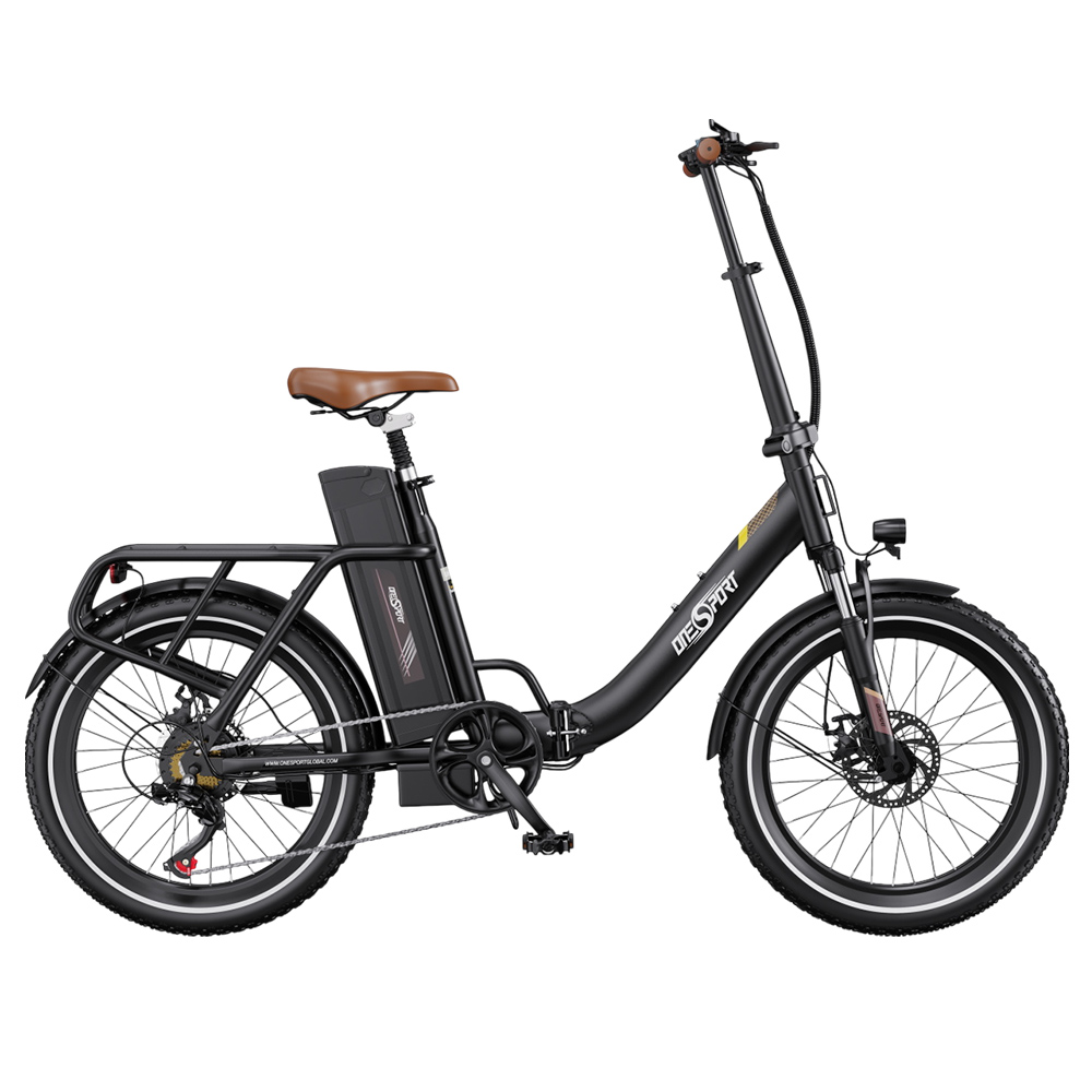 ONESPORT OT16 Vélo électrique, Pneus 20*3,0 pouces, batterie 48V 17Ah, Vitesse maximale 25km/h, 3 modes de conduite, Freins à disque, 7 vitesses - Noir et marron