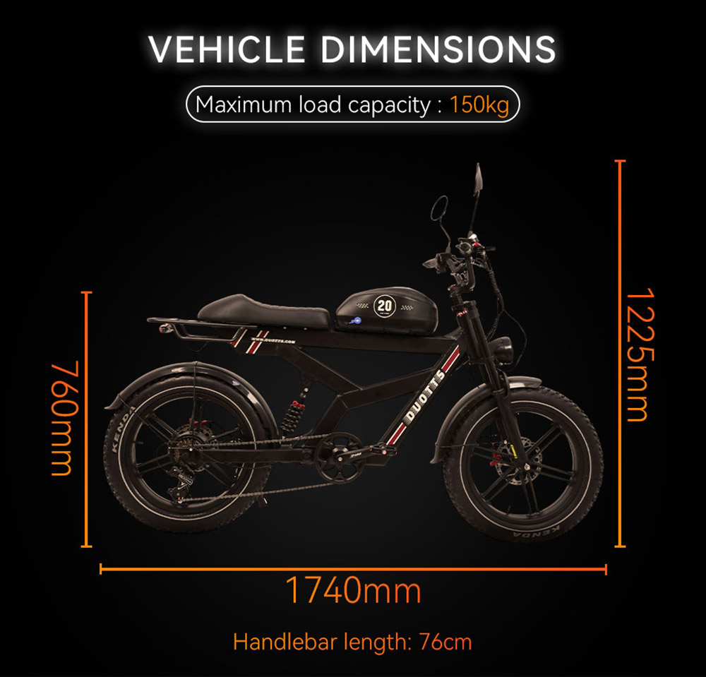 DUOTTS F20 Electric Bike 750W Motor 52V 27Ah Battery 20*4.0 Inch Fat Tire 50km/h Max Speed up to 120km Range with Full Suspension, Spring Shock Absorption, Hydraulic Disc Brakes - Black