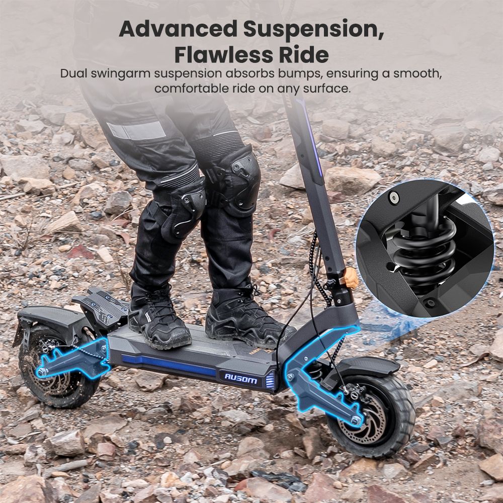 Ausom DT2 Pro Electric Scooter, 2*1100W Motor, 52V 23.4Ah, 10*3.0 inch Tire, 68km/h Max Speed, 115km Max Range, Front & Rear Hydraulic Disc Brakes, Swingarm Suspension