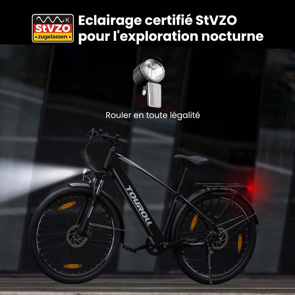 Touroll J1 Vélo de randonnée, 27,5 pouces, avec moteur 250 W, batterie 36 V 15,6 Ah, autonomie maximale 100 km, écran LCD 1,8