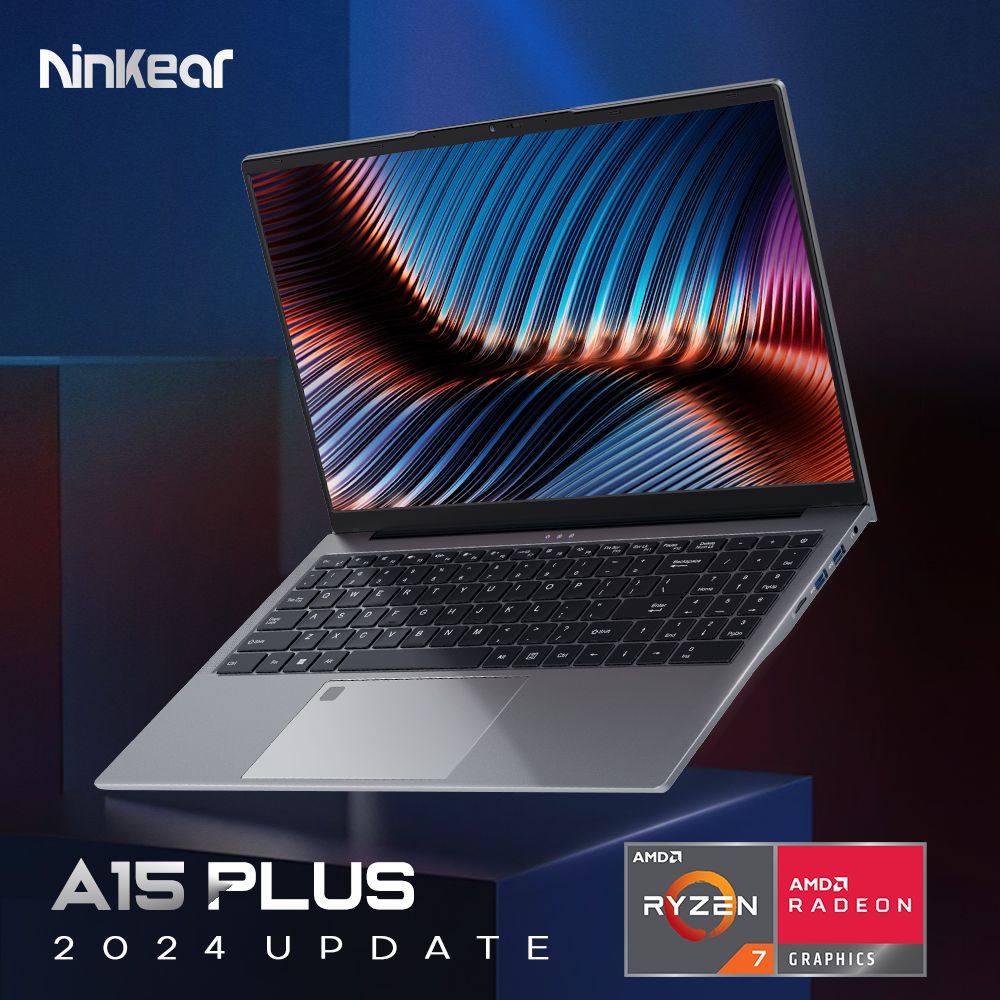 Ninkear A15 Plus 15.6'' Laptop, AMD Ryzen 7 5825U 8 Cores 4.5GHz, 1920*1080 IPS Screen, 32GB RAM 1TB SSD, 2.4G/5G WiFi, Fingerprint Unlock, Backlit Keyboard, Full-featured Type-C*1, USB3.0*3, HDMI*1, Micro SD Card Reader *1, Headphone Jack*1