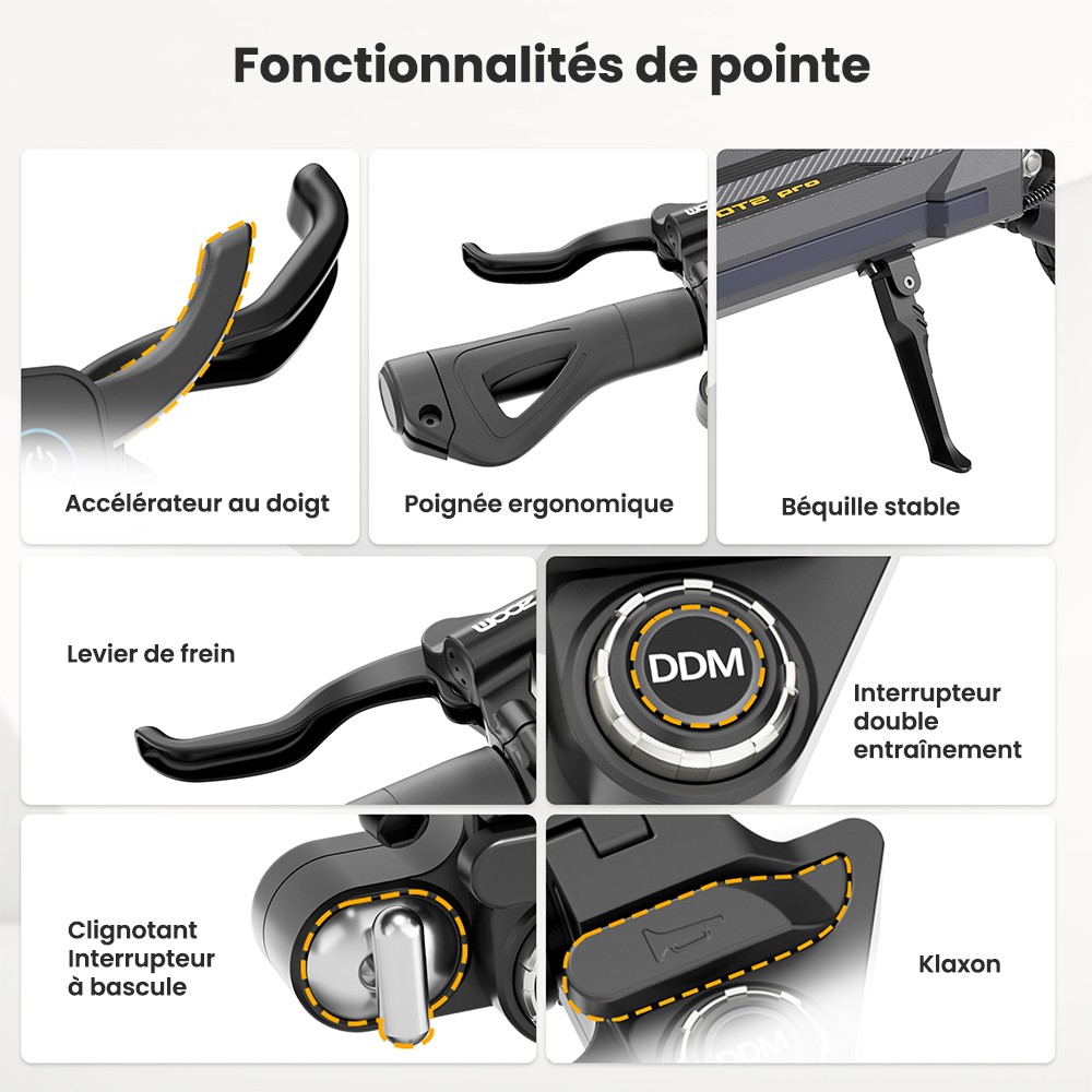 Ausom DT2 Pro Trottinette électrique, moteur 2 x 1 100 W, 52 V 23,4 Ah, pneus 10 x 3 pouces, vitesse maximale de 68 km/h, autonomie maximale de 115 km, freins à disque hydrauliques avant et arrière, suspension à bras oscillant