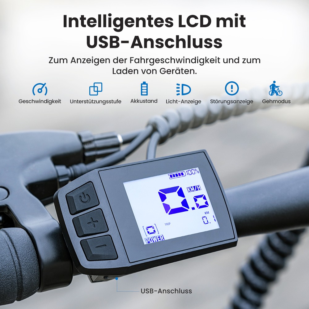 Touroll J1 Trekkingrad mit 250-W-Motor, 27,5-Zoll-Rädern, 561,6-Wh-Akku, 100 km Reichweite, mechanischer Scheibenbremse und E-Bremse (schwarz)