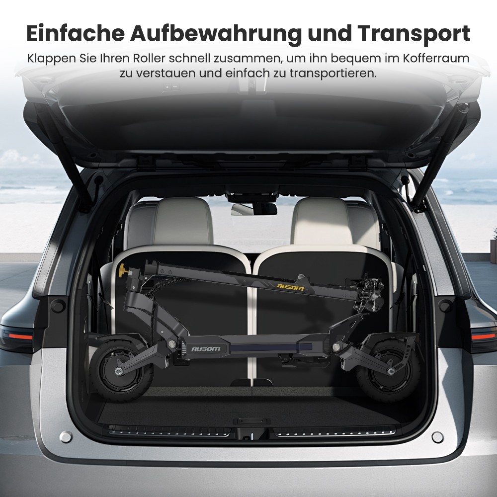 Ausom DT2 Pro Elektroroller, 2 x 1100 W Motor, 52 V 23,4 Ah, 10 x 3,0 Zoll Reifen, 68 km/h Höchstgeschwindigkeit, 115 km maximale Reichweite, hydraulische Scheibenbremsen vorne und hinten, Schwingenaufhängung