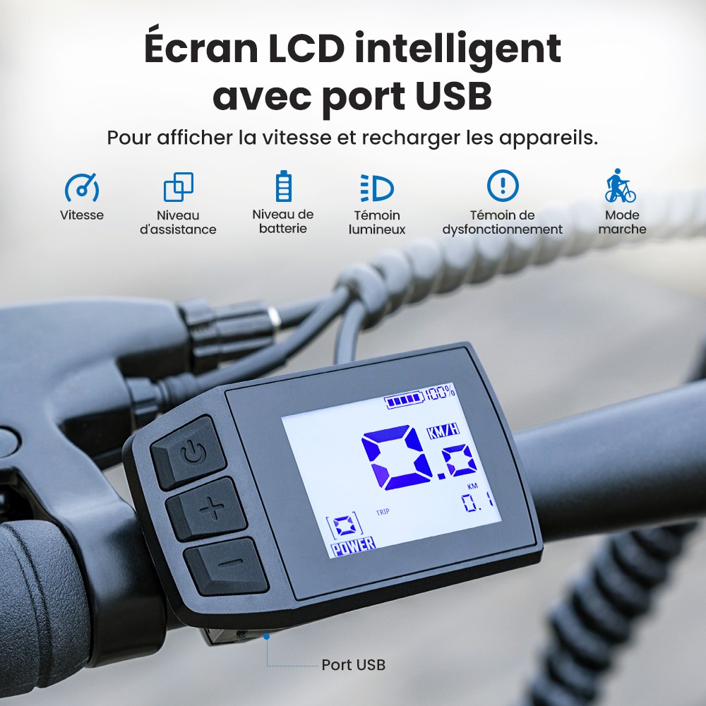 Touroll J1 Vélo de randonnée, 27,5 pouces, avec moteur 250 W, batterie 36 V 15,6 Ah, autonomie maximale 100 km, écran LCD 1,8