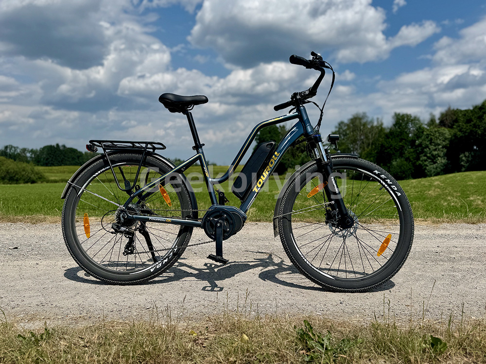 Touroll MA2 Electric Bike, 250W Mid-Drive Motor, 36V 13Ah Battery, 27.5” Tires, 25km/h Max Speed, 100km Max Range, Hydraulic Disc Brake, Suspension Fork with Lockout, Shimano 7-speed - Brown