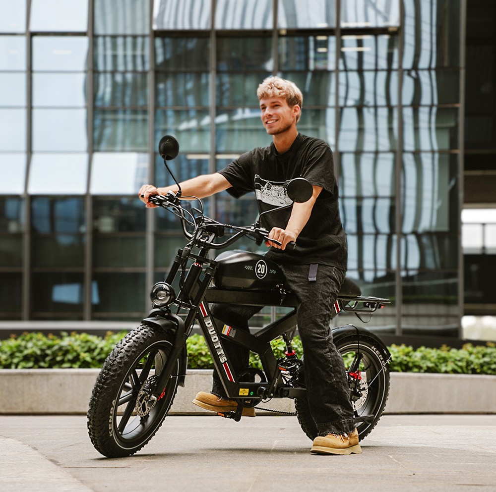 DUOTTS F20 Electric Bike 750W Motor 52V 27Ah Battery 20*4.0 Inch Fat Tire 50km/h Max Speed up to 120km Range with Full Suspension, Spring Shock Absorption, Hydraulic Disc Brakes - Black