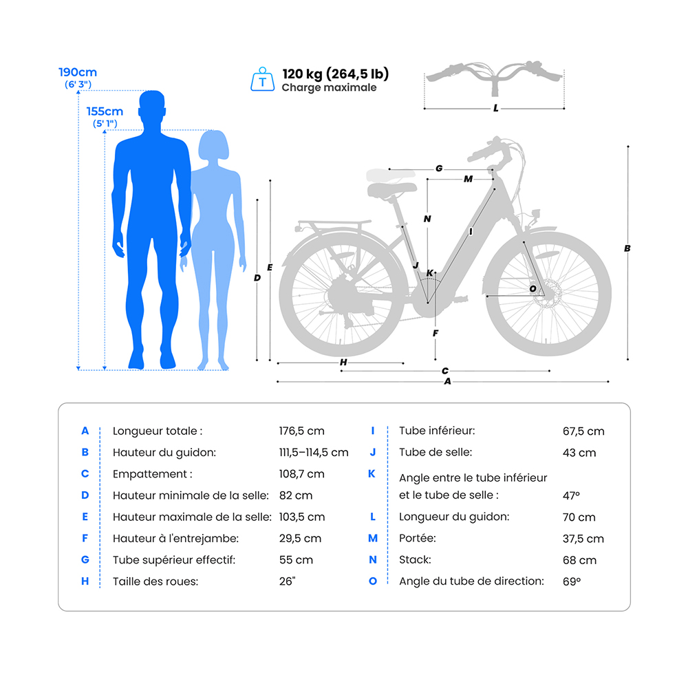 Touroll MA1 Vélo électrique, moteur central 250 W, batterie 36 V 13 Ah, pneus 26 pouces, vitesse maximale 25 km/h, autonomie maximale 110 km, freins à disque hydrauliques, fourche à suspension avec blocage, Shimano 7 vitesses
