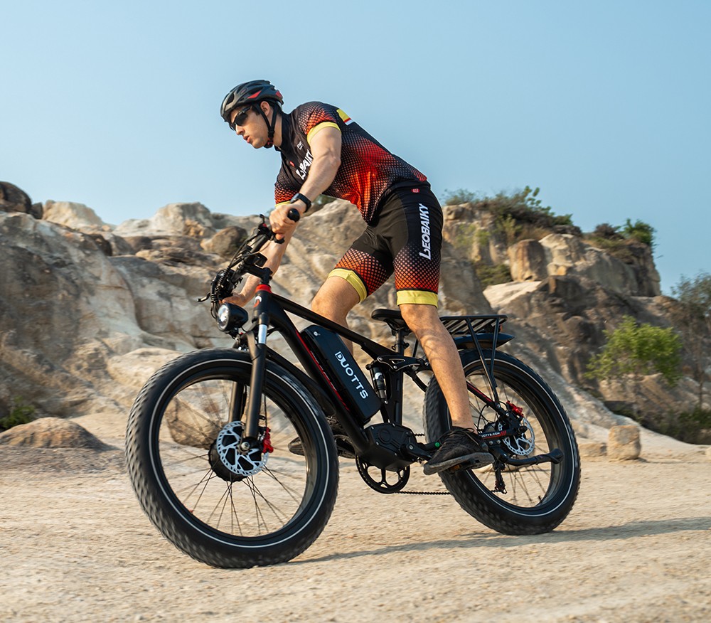 DUOTTS S26 Electric Bike 750W*2 Motors 50km/h Max Speed 26*4.0 inch Inflatable Fat Tires 48V 20Ah SAMSUNG Battery 120km Range Shimano 7-Speed 150kg Max Load Smart APP - Black