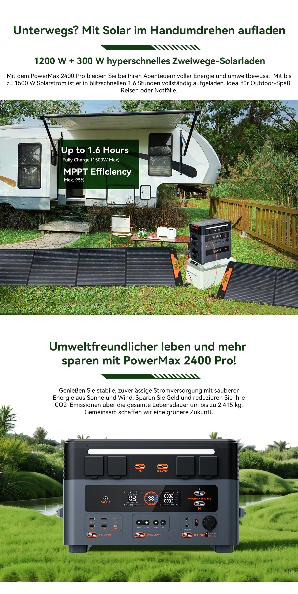 Blackview Oscal PowerMax 2400 Pro Powerstation, 2016Wh 2400W, LiFePO4 3500+ Zyklen, 1.2h Schnellladung, Smart App