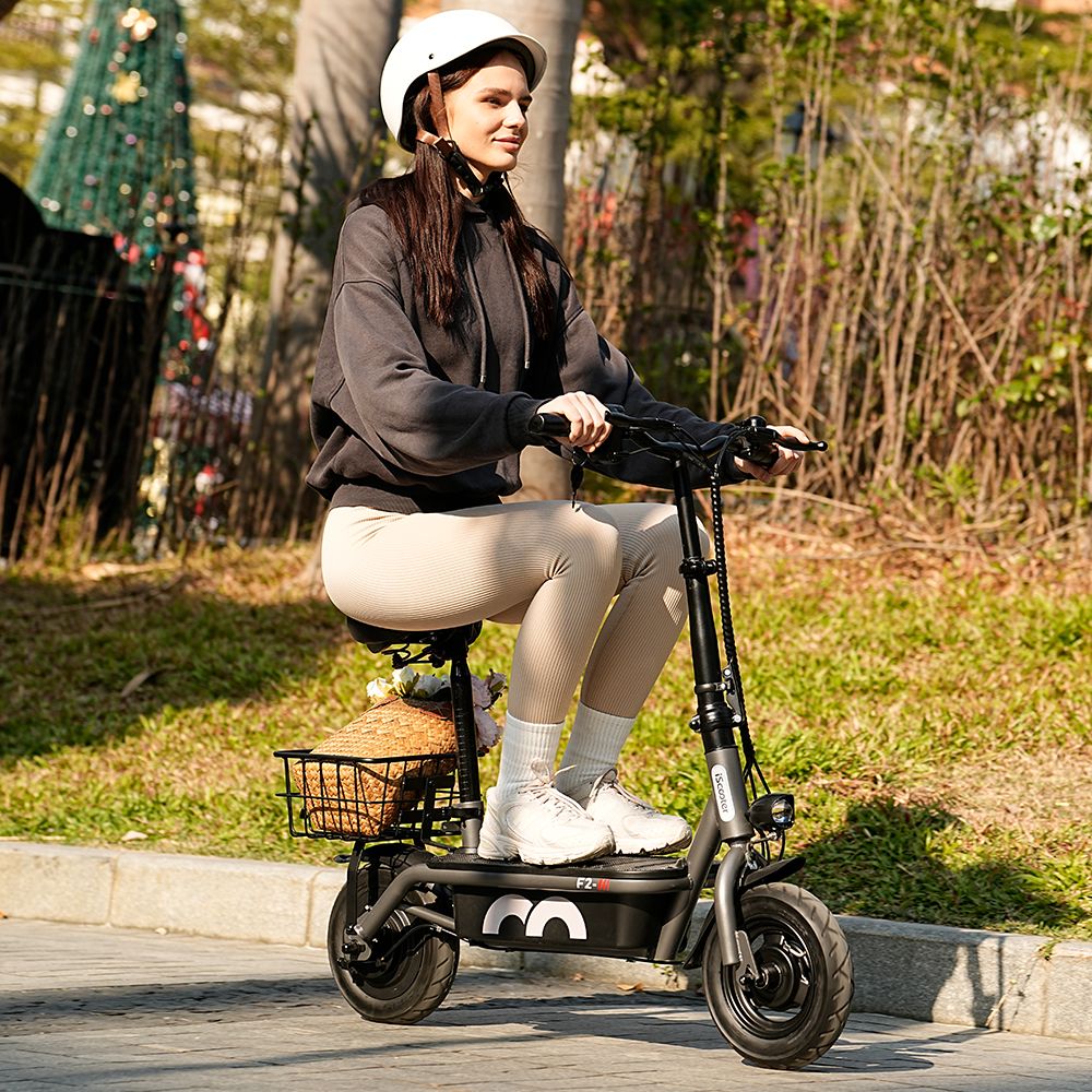 Refurbished iScooter F2 Electric Scooter with Seat & Rear Basket, 500W Motor, 36V 7.8Ah Battery, 10 inch Tires, 30km/h Max Speed, 30km Range, Front & Rear Drum Brakes, 120kg Max Load