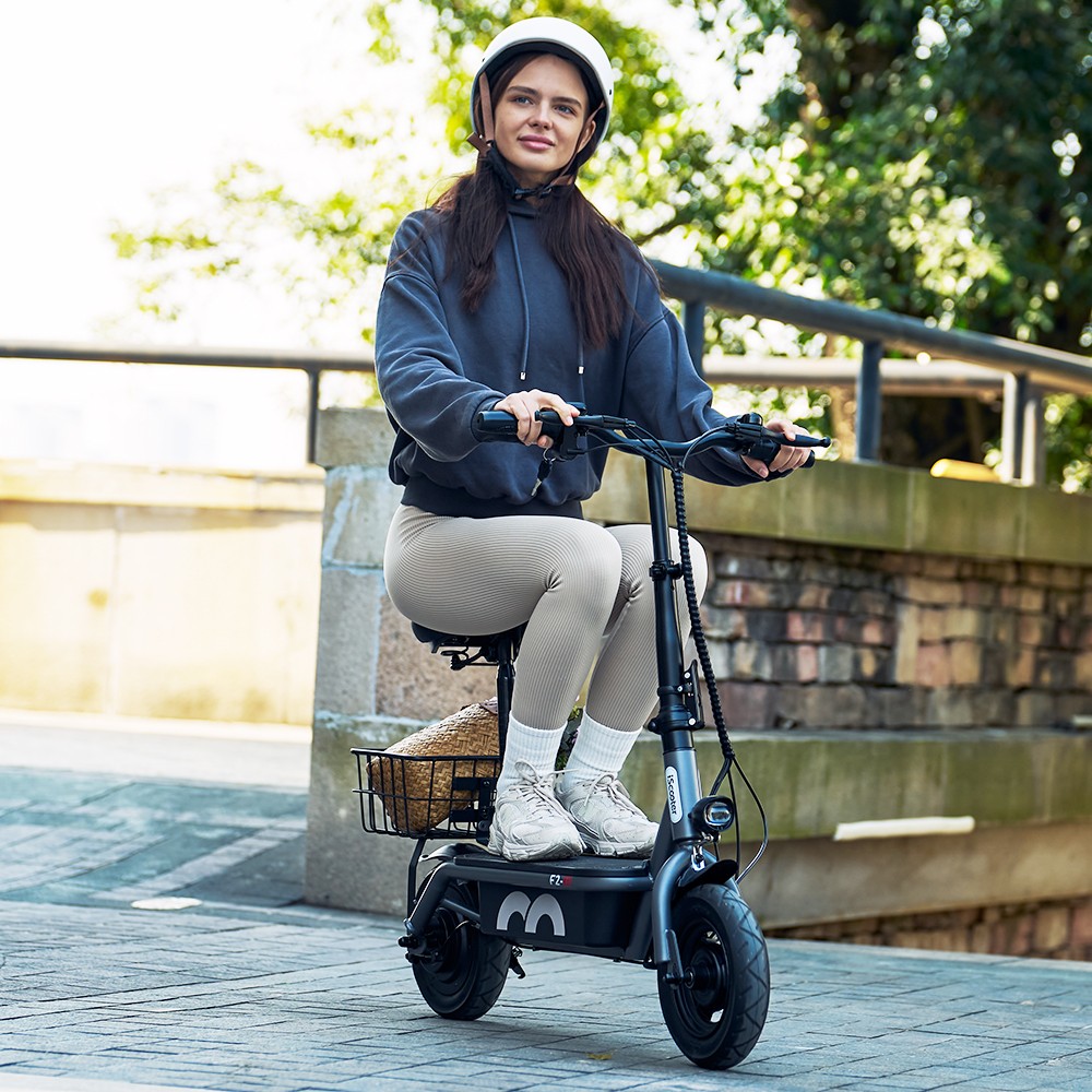 Refurbished iScooter F2 Electric Scooter with Seat & Rear Basket, 500W Motor, 36V 7.8Ah Battery, 10 inch Tires, 30km/h Max Speed, 30km Range, Front & Rear Drum Brakes, 120kg Max Load