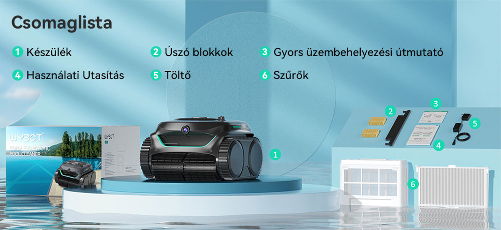 WYBOT C2 Vision vezeték nélküli medence robotporszívó, törmelékérzékelés AI kamerával, 8 az 1-ben fő tisztítás, kétrétegű szűrés, kefe nélküli motorok az erőteljes szívóerőért, akár 184 m²-es medencékhez, fekete-zöld
