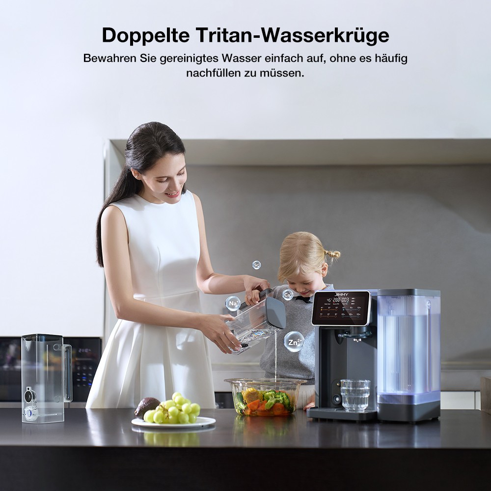 JIMMY R9 Tisch-Reverse-Osmose-Wasserfilter, 7-Stufen + UV + Remineralisierung, 3s Heißwasser, 7 Temperaturen, 3:1 Verhältnis, Grau