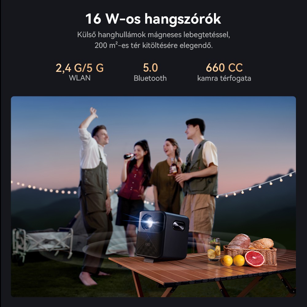Wanbo Mozart 1 Pro LCD projektor, 900 ANSI, natív 1080P, Android TV 11, autofókusz, tárgyelkerülés - EU csatlakozó