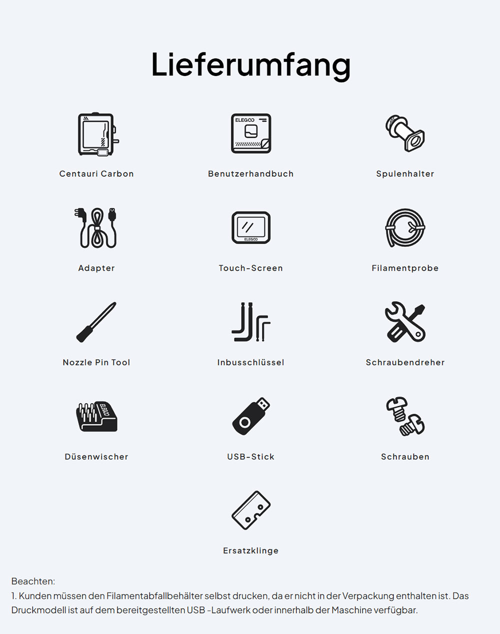 Elegoo Centauri Carbon 3D-Drucker, CoreXY 500mm/s, 320°C Düse, Carbon/PLA/ABS-kompatibel, Auto-leveling, 256*256*256mm