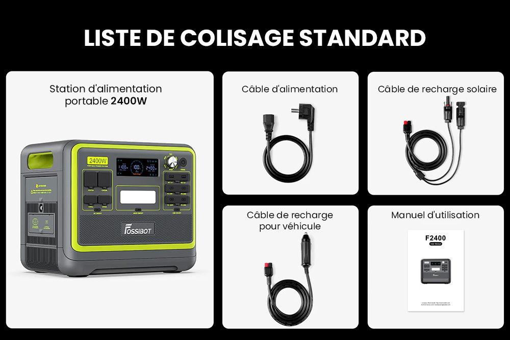 Centrale électrique portable FOSSiBOT F2400, batterie LiFePO4 2048 Wh, générateur solaire de sortie 2400 W, 3 prises AC RV Car USB Type-C QC3.0 PD DC5521 à onde sinusoïdale pure, charge rapide en 1,5 heure, bouton de réglage de la puissance d'entrée, onduleur bidirectionnel - Vert
