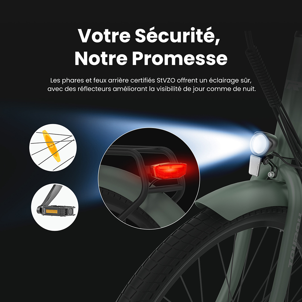 Touroll B2 Vélo électrique, moteur 250 W, batterie 36 V 15,6 Ah, pneus 26 x 2,25 pouces, vitesse maximale 25 km/h, autonomie 100 km, frein à disque et frein électrique, Shimano 7 vitesses, écran LED