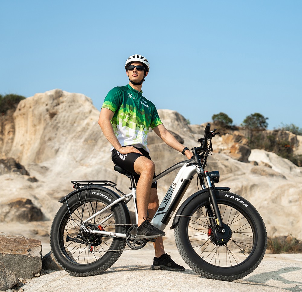 DUOTTS F26 Electric Mountain Bike 750W*2 Dual Motors Samsung 48V 20Ah Battery 26*4.0 Inch Fat Tires 55Km/h Max Speed 55 Degree Climbing Smart Color Display APP Dual Disc Brakes 150KG Max Load 100KM Range Smart App - Silver