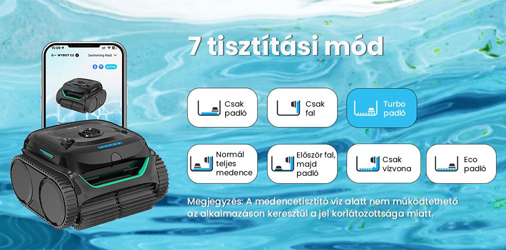 WYBOT C2 vezeték nélküli medence robotporszívó, fal- és vízvonaltisztítás, kettős tisztítású szűrés, akár 236,5 négyzetméteres földbe süllyesztett medencékhez, fekete-zöld
