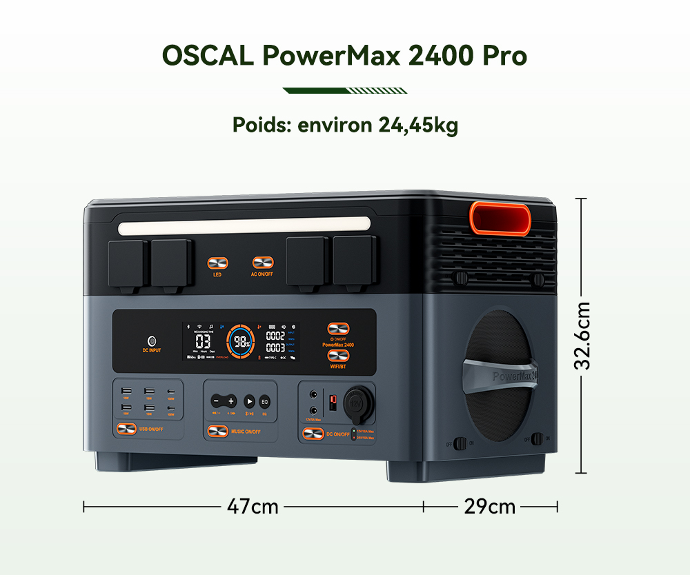 Blackview Oscal PowerMax 2400 Pro Station d'Énergie, 2016Wh 2400W, LiFePO4 3500+ Cycles, Charge 1.2h, App Smart