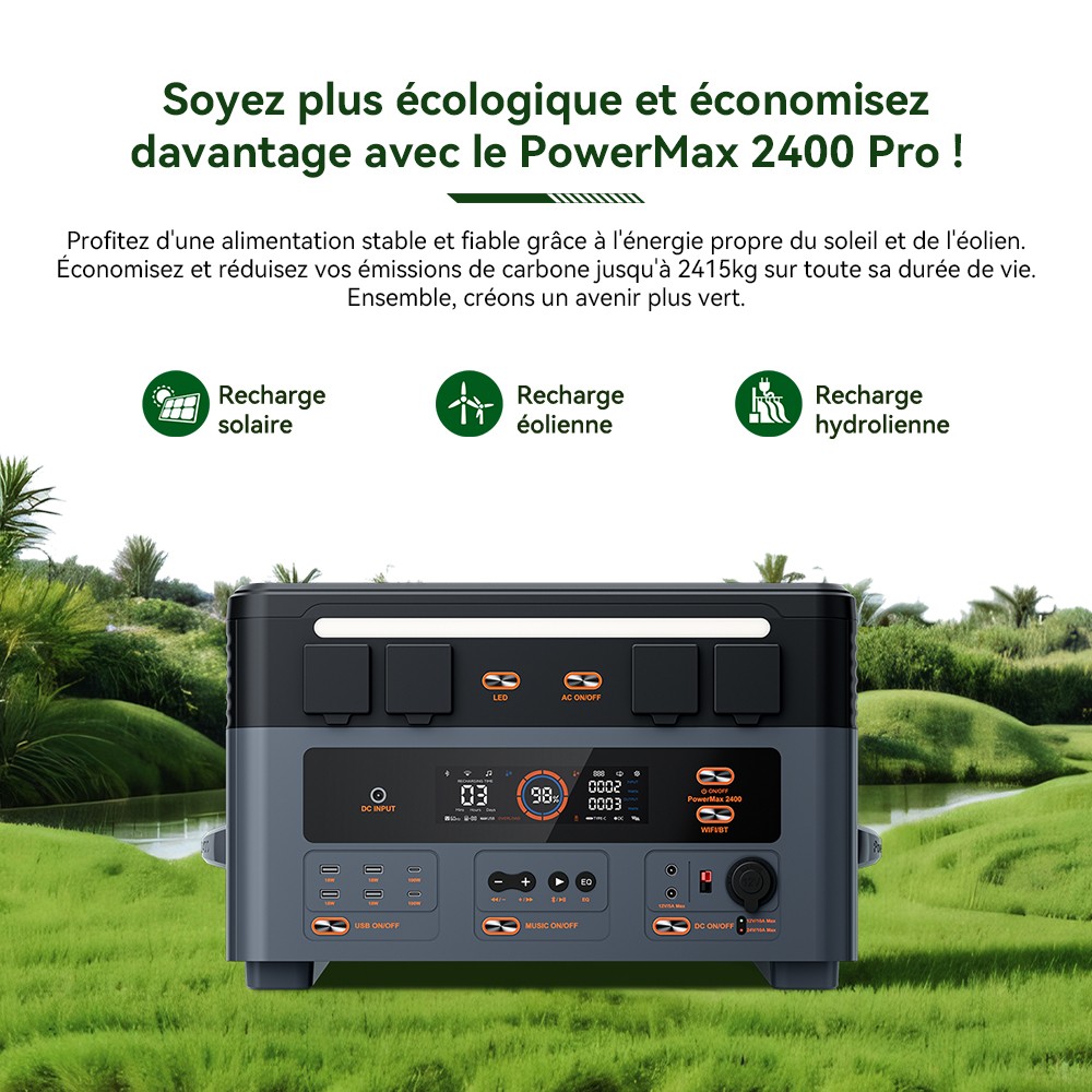 Blackview Oscal PowerMax 2400 Pro Station d'Énergie, 2016Wh 2400W, LiFePO4 3500+ Cycles, Charge 1.2h, App Smart