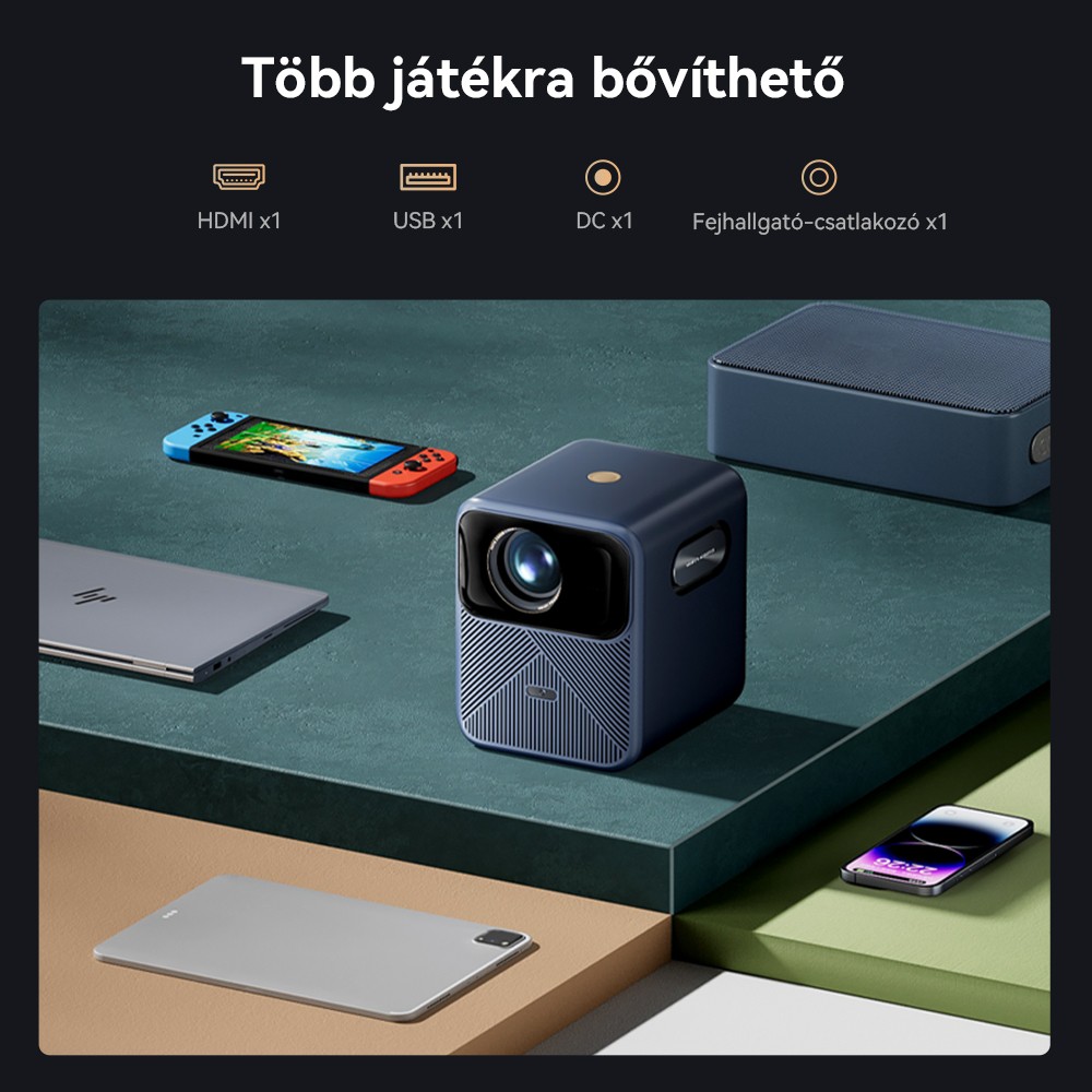 Wanbo Mozart 1 Pro LCD projektor, 900 ANSI, natív 1080P, Android TV 11, autofókusz, tárgyelkerülés - EU csatlakozó