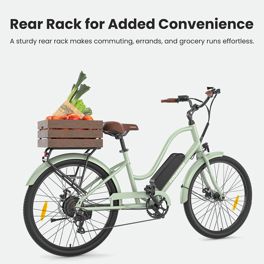 Touroll B2 Electric Bike, 250W Motor, 36V 15.6Ah Battery, 26*2.25 inch Tires, 25km/h Max Speed, 100km Range, Disc Brake & E-Brake, Shimano 7-speed, LED Display