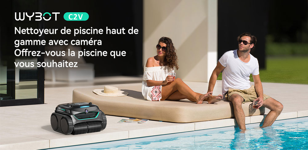 Aspirateur robot de piscine sans fil WYBOT C2 Vision, détection de débris avec caméra AI, nettoyage principal 8 en 1, filtration à deux couches, moteurs sans balais pour une aspiration puissante, pour piscines jusqu'à 1940 pieds carrés, noir vert