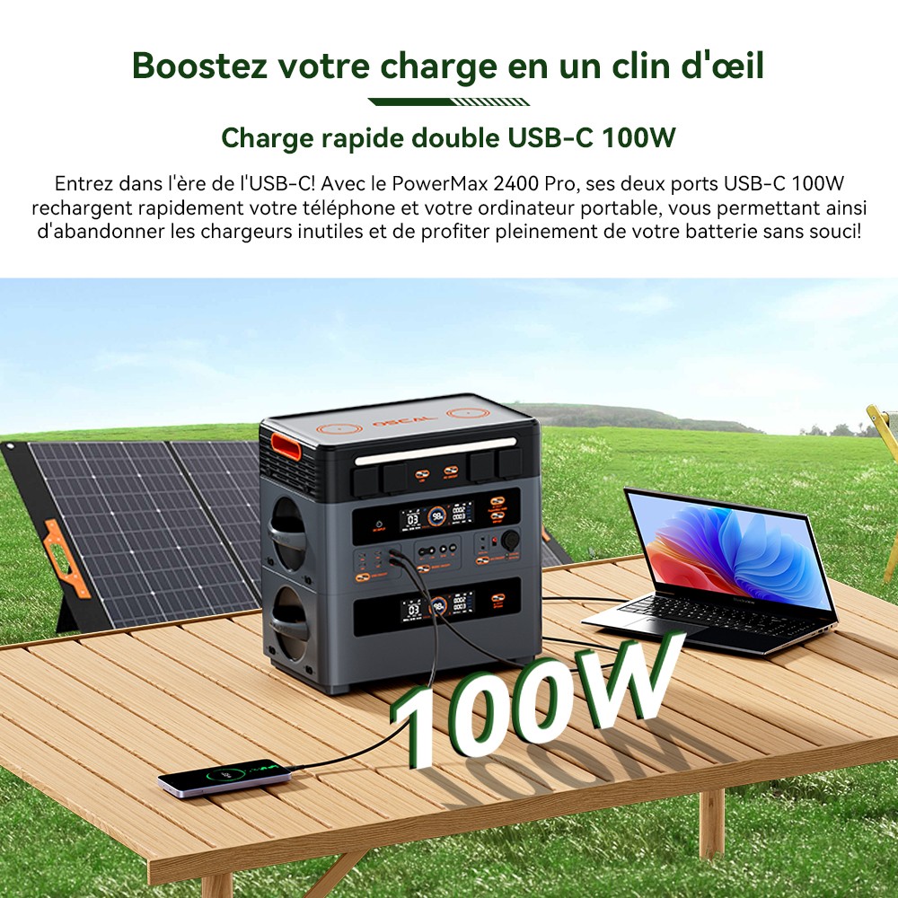 Blackview Oscal PowerMax 2400 Pro Station d'Énergie, 2016Wh 2400W, LiFePO4 3500+ Cycles, Charge 1.2h, App Smart