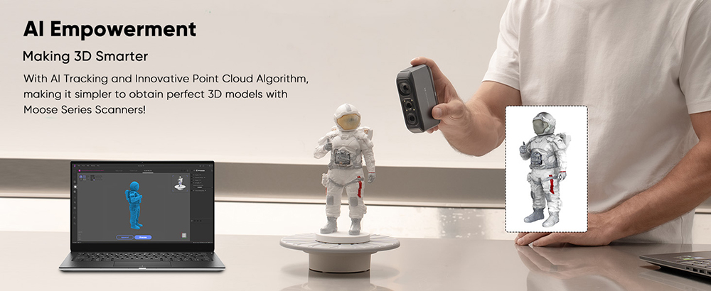 Refurbished 3DMakerpro Moose 3D Scanner, Al Visual Tracking, 0.03mm Accuracy, 0.07mm Resolution, Blue LED Light Source, 24-bit Color Camera, 10fps Frame Rate, Anti-Shake Lenses, Compatible with Windows/MacOS - Premium Version