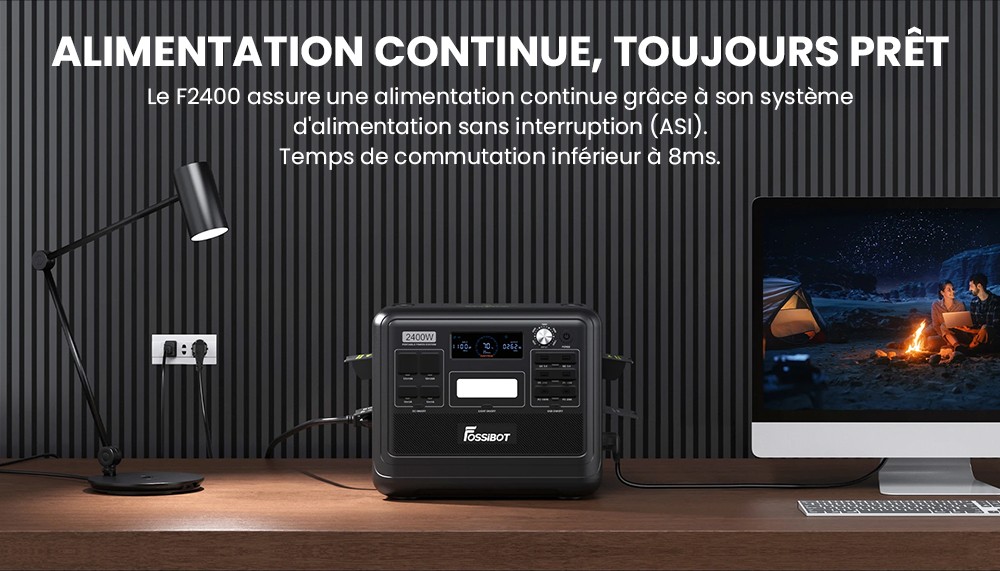 Centrale électrique portable FOSSiBOT F2400, batterie LiFePO4 2048 Wh, générateur solaire de sortie 2400 W, 3 prises AC RV Car USB Type-C QC3.0 PD DC5521 à onde sinusoïdale pure, charge rapide en 1,5 heure, bouton de réglage de la puissance d'entrée, onduleur bidirectionnel - Vert