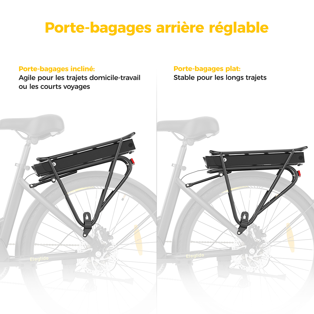 Eleglide C2 Vélo électrique, moteur central 250 W, batterie 36 V 13 Ah, pneus 26 pouces, vitesse maximale 25 km/h, autonomie 100 km, freins à disque hydrauliques, suspension avec blocage, transmission Shimano 7 vitesses