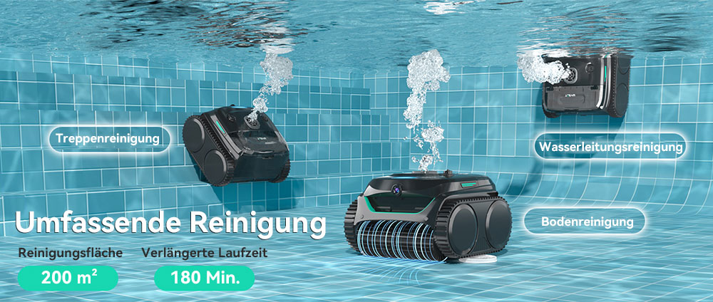 WYBOT C2 Vision kabelloser Pool-Staubsaugerroboter, Schmutzerkennung mit KI-Kamera, 8-in-1-Masterreinigung, Zweischicht-Filtration, bürstenlose Motoren für starke Saugleistung, für Pools bis zu 180 m², Schwarzgrün