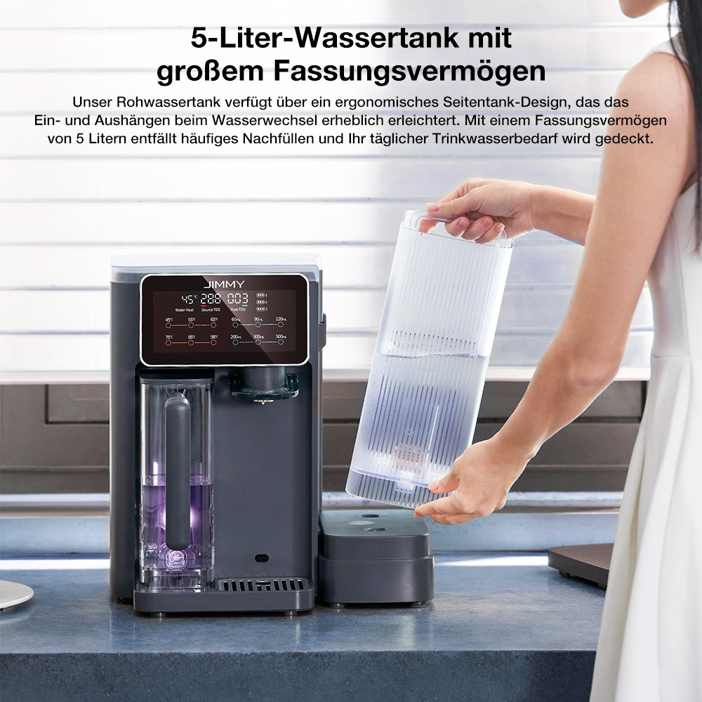 JIMMY R9 Tisch-Reverse-Osmose-Wasserfilter, 7-Stufen + UV + Remineralisierung, 3s Heißwasser, 7 Temperaturen, 3:1 Verhältnis, Grau
