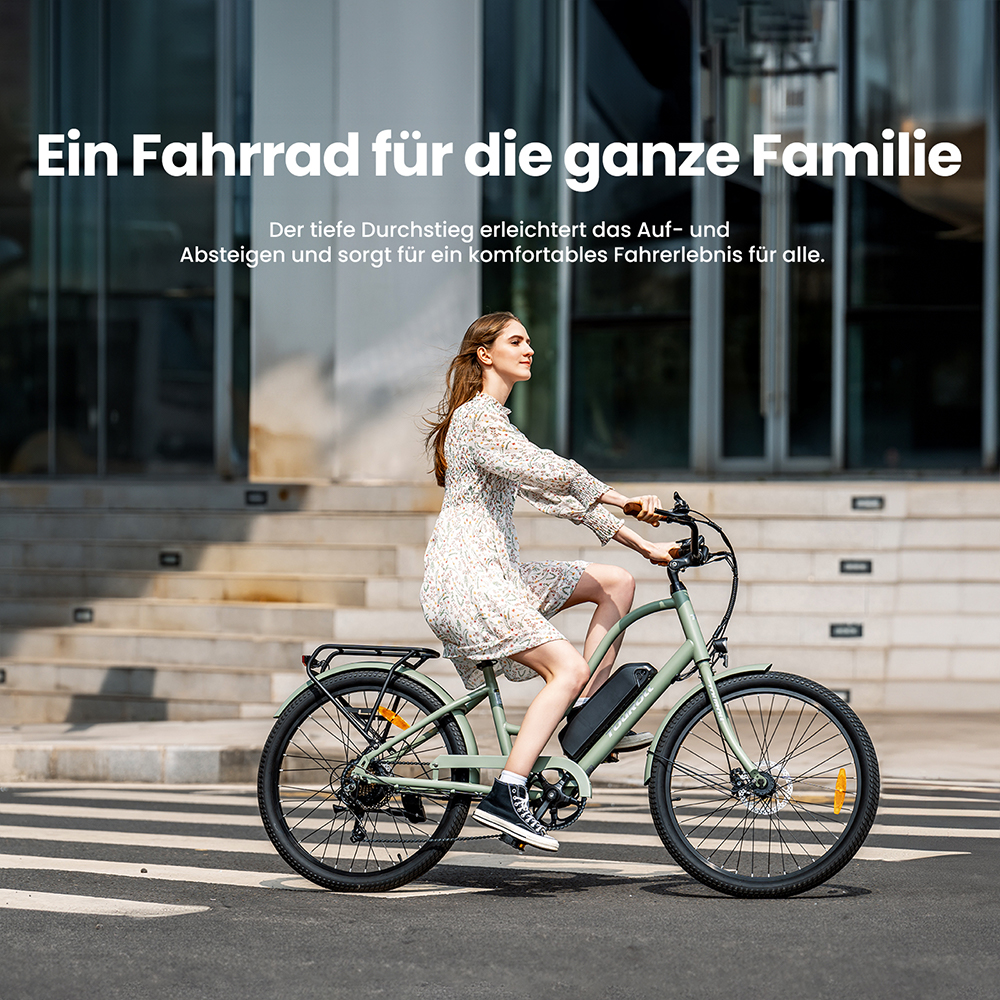 Touroll B2 Elektrofahrrad, 250 W Motor, 36 V 15,6 Ah Akku, 26 x 2,25 Zoll Reifen, 25 km/h Höchstgeschwindigkeit, 100 km Reichweite, Scheibenbremse und E-Bremse, Shimano 7-Gang-Getriebe, LED-Display
