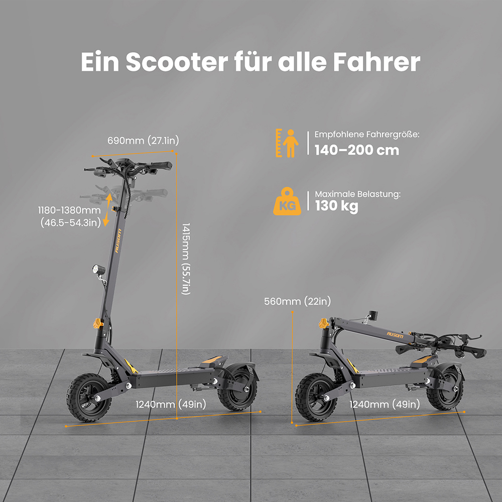Ausom L1 Elektroroller, 800W Motor, 48V 15,6Ah Akku, 10 Zoll Reifen, 45 km/h Höchstgeschwindigkeit, 70 km Reichweite, Scheibenbremsen vorne und hinten, Doppelschwingenaufhängung, NFC- und Passcode-Sperre