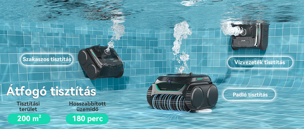 WYBOT C2 Vision vezeték nélküli medence robotporszívó, törmelékérzékelés AI kamerával, 8 az 1-ben fő tisztítás, kétrétegű szűrés, kefe nélküli motorok az erőteljes szívóerőért, akár 184 m²-es medencékhez, fekete-zöld