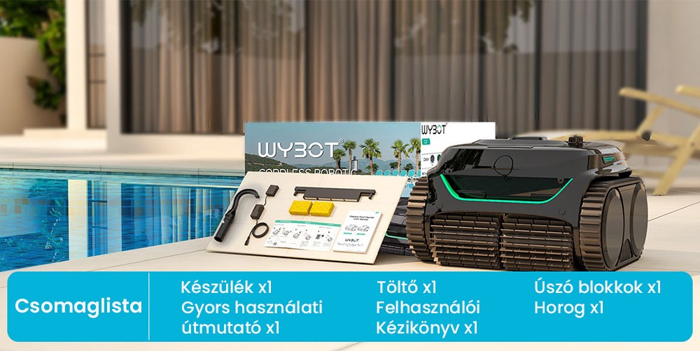 WYBOT C2 vezeték nélküli medence robotporszívó, fal- és vízvonaltisztítás, kettős tisztítású szűrés, akár 236,5 négyzetméteres földbe süllyesztett medencékhez, fekete-zöld