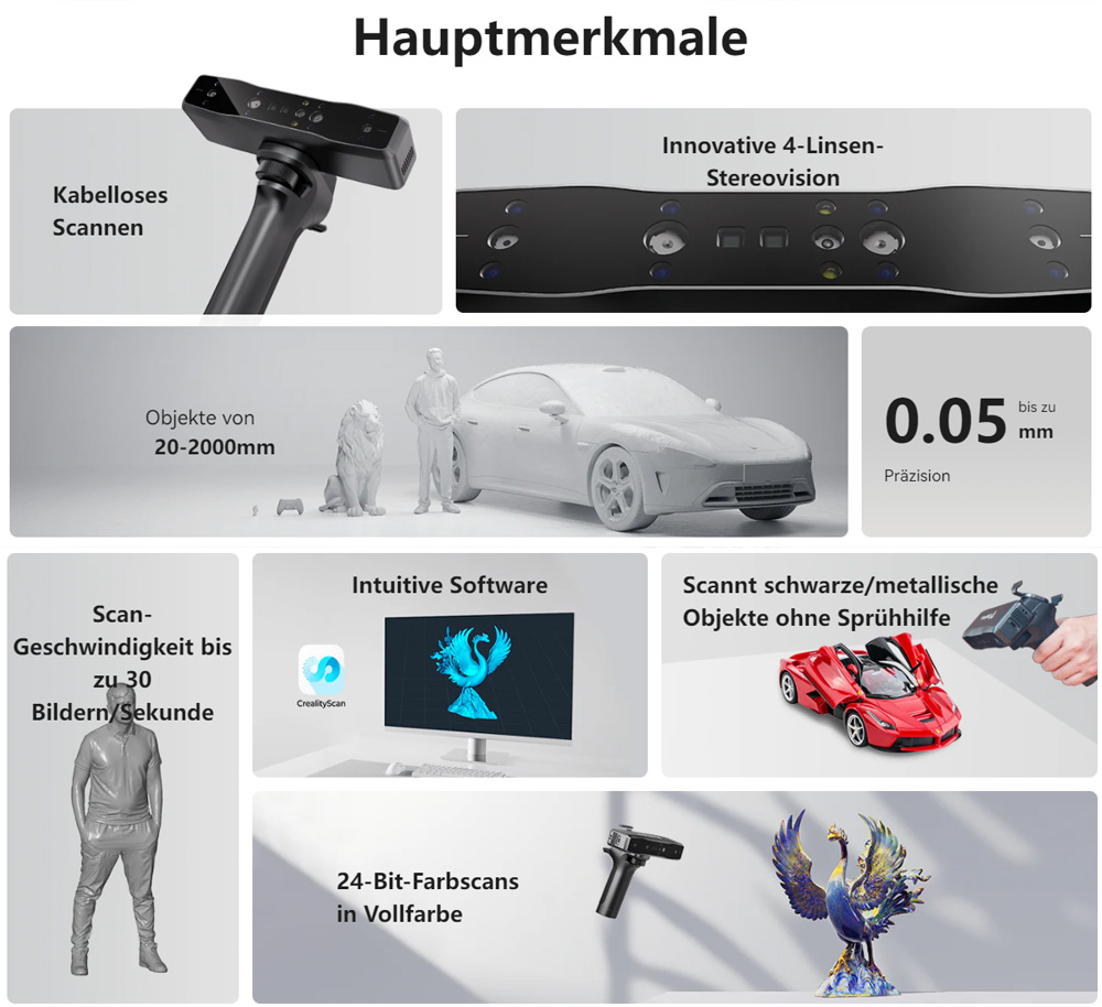 Creality CR Scan Otter Lite 3D-Scanner, 0,05 mm Genauigkeit, Objekte von 20 bis 2.000 mm, 24-Bit-Farbscans, Gesicht und Körper