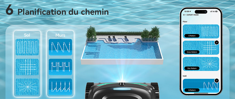 Aspirateur robot de piscine sans fil WYBOT C2 Vision, détection de débris avec caméra AI, nettoyage principal 8 en 1, filtration à deux couches, moteurs sans balais pour une aspiration puissante, pour piscines jusqu'à 1940 pieds carrés, noir vert