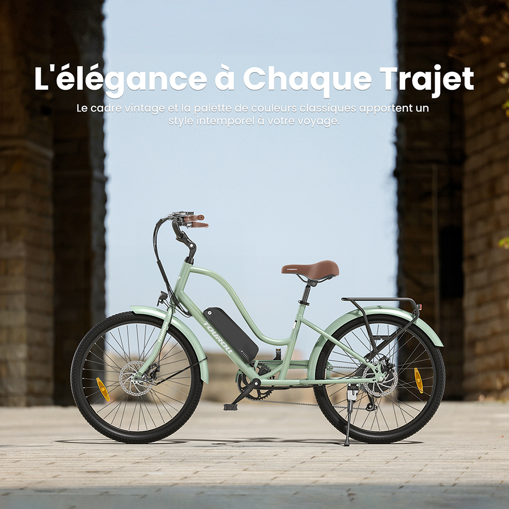 Touroll B2 Vélo électrique, moteur 250 W, batterie 36 V 15,6 Ah, pneus 26 x 2,25 pouces, vitesse maximale 25 km/h, autonomie 100 km, frein à disque et frein électrique, Shimano 7 vitesses, écran LED