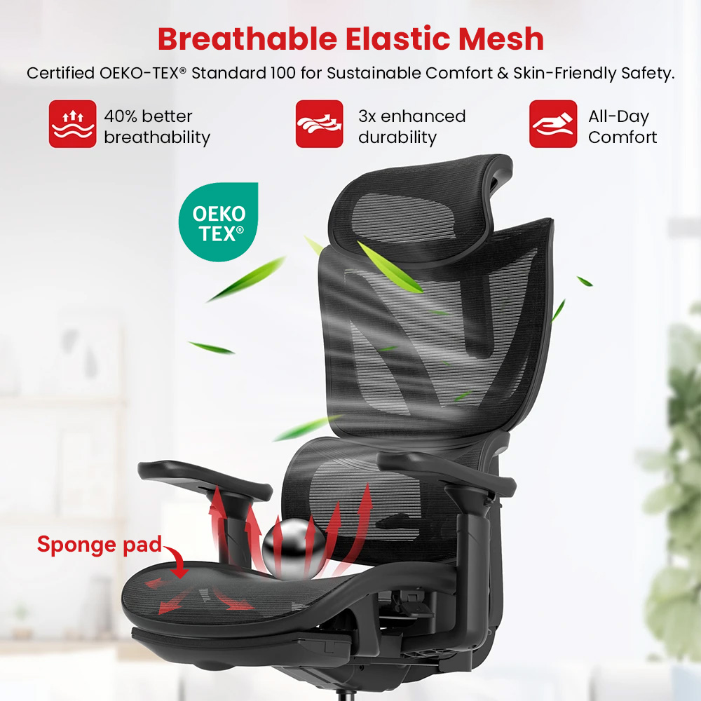 ACGAM CG-5245M Ergonomic Office Chair (2025 NEW), Computer Chair with Footrest, 3D Adjustable Armrest, Adjustable Lumbar Support & Headrest, Seat Depth Adjustable, Load Capacity up to 300 lbs, Black